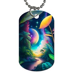 Jungle Moon Light Plants Space Dog Tag (two Sides) by Ravend