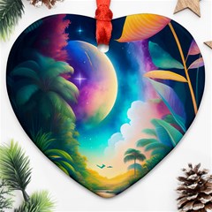 Jungle Moon Light Plants Space Heart Ornament (two Sides) by Ravend