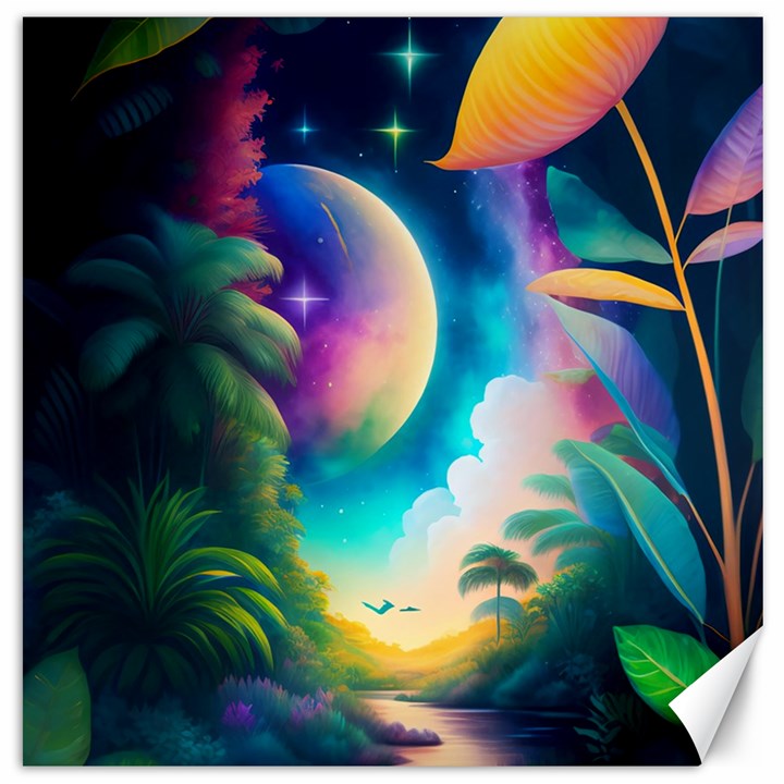 Jungle Moon Light Plants Space Canvas 12  x 12 