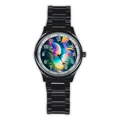 Jungle Moon Light Plants Space Stainless Steel Round Watch by Ravend