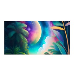 Jungle Moon Light Plants Space Satin Wrap 35  X 70  by Ravend