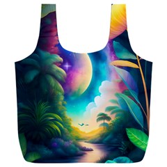 Jungle Moon Light Plants Space Full Print Recycle Bag (xxl) by Ravend