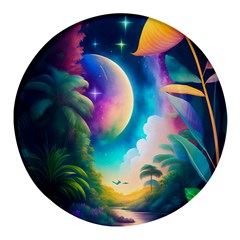 Jungle Moon Light Plants Space Round Glass Fridge Magnet (4 Pack) by Ravend