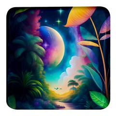 Jungle Moon Light Plants Space Square Glass Fridge Magnet (4 Pack) by Ravend