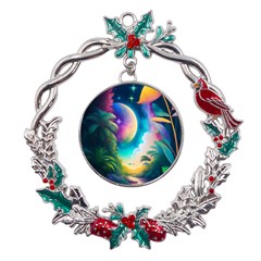 Jungle Moon Light Plants Space Metal X mas Wreath Holly Leaf Ornament by Ravend