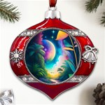 Jungle Moon Light Plants Space Metal Snowflake And Bell Red Ornament Front