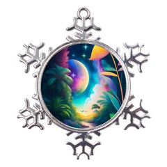 Jungle Moon Light Plants Space Metal Large Snowflake Ornament by Ravend