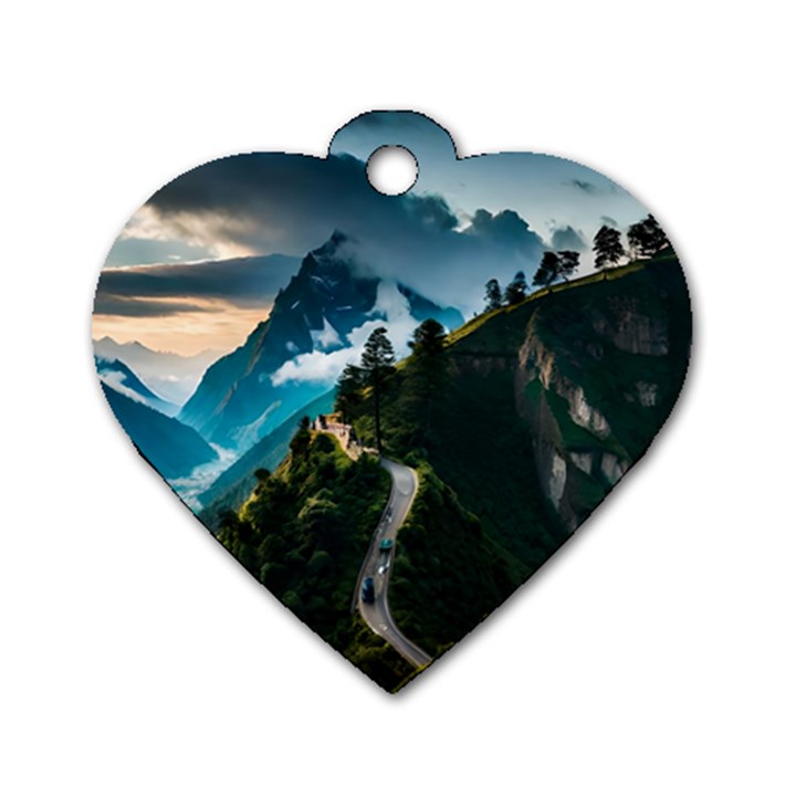 Nature Mountain Valley Dog Tag Heart (Two Sides)