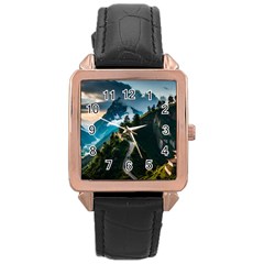 Nature Mountain Valley Rose Gold Leather Watch  by Ravend