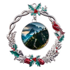 Nature Mountain Valley Metal X mas Wreath Holly Leaf Ornament by Ravend