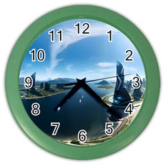 Futuristic City Fantasy Scifi Color Wall Clock by Ravend