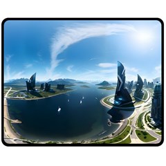 Futuristic City Fantasy Scifi Fleece Blanket (medium) by Ravend