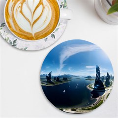 Futuristic City Fantasy Scifi Uv Print Round Tile Coaster by Ravend