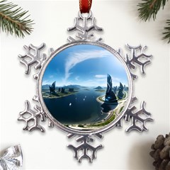 Futuristic City Fantasy Scifi Metal Large Snowflake Ornament by Ravend