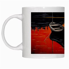 Boat Sunset Lake Water Nature White Mug by Ravend