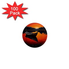 Boat Sunset Lake Water Nature 1  Mini Magnets (100 Pack)  by Ravend