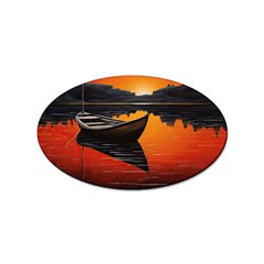 Boat Sunset Lake Water Nature Sticker (oval) by Ravend