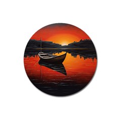 Boat Sunset Lake Water Nature Magnet 3  (round) by Ravend