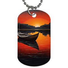 Boat Sunset Lake Water Nature Dog Tag (two Sides) by Ravend