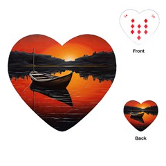 Boat Sunset Lake Water Nature Playing Cards Single Design (heart) by Ravend