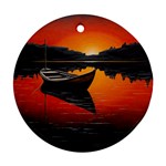 Boat Sunset Lake Water Nature Round Ornament (Two Sides) Back