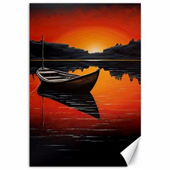 Boat Sunset Lake Water Nature Canvas 12  X 18  by Ravend