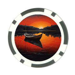 Boat Sunset Lake Water Nature Poker Chip Card Guard