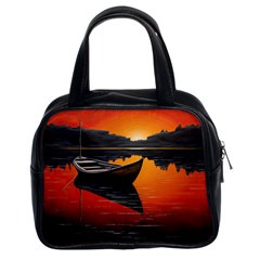 Boat Sunset Lake Water Nature Classic Handbag (two Sides) by Ravend