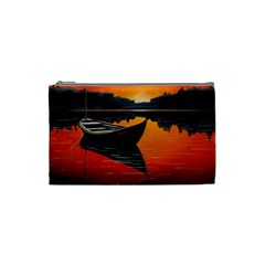 Boat Sunset Lake Water Nature Cosmetic Bag (small) by Ravend