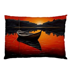 Boat Sunset Lake Water Nature Pillow Case (two Sides) by Ravend