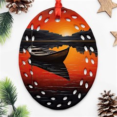 Boat Sunset Lake Water Nature Ornament (oval Filigree)