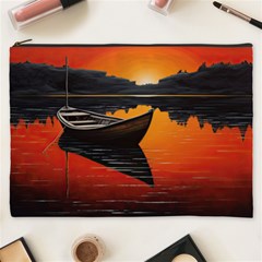 Boat Sunset Lake Water Nature Cosmetic Bag (xxxl) by Ravend