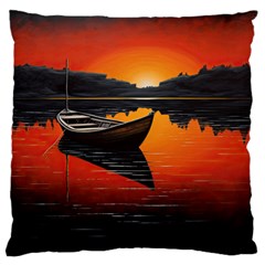 Boat Sunset Lake Water Nature Large Premium Plush Fleece Cushion Case (two Sides) by Ravend