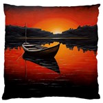 Boat Sunset Lake Water Nature Large Premium Plush Fleece Cushion Case (Two Sides) Front