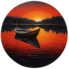 Boat Sunset Lake Water Nature Wooden Bottle Opener (round) by Ravend