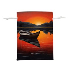 Boat Sunset Lake Water Nature Lightweight Drawstring Pouch (m) by Ravend