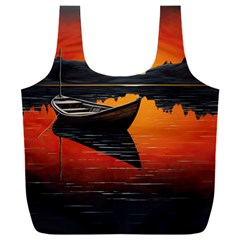 Boat Sunset Lake Water Nature Full Print Recycle Bag (xxxl) by Ravend