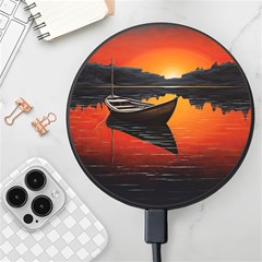 Boat Sunset Lake Water Nature Wireless Fast Charger(black) by Ravend