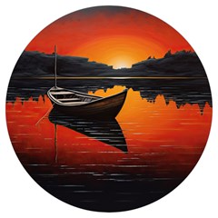 Boat Sunset Lake Water Nature Round Trivet by Ravend