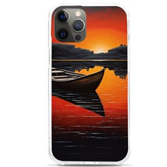 Boat Sunset Lake Water Nature Iphone 12 Pro Max Tpu Uv Print Case by Ravend