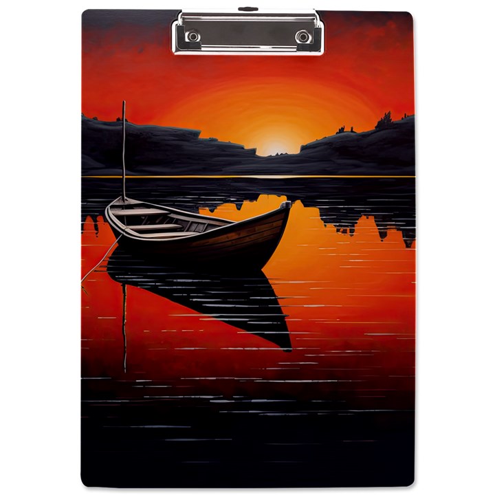 Boat Sunset Lake Water Nature A4 Acrylic Clipboard