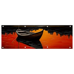 Boat Sunset Lake Water Nature Banner And Sign 9  X 3  by Ravend