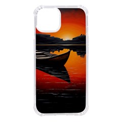 Boat Sunset Lake Water Nature Iphone 14 Tpu Uv Print Case by Ravend