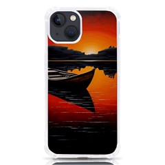 Boat Sunset Lake Water Nature Iphone 13 Tpu Uv Print Case by Ravend