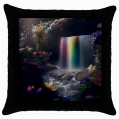 Waterfall Rainbow Throw Pillow Case (black) by Ravend