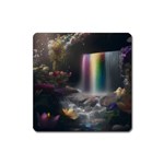 Waterfall Rainbow Square Magnet Front