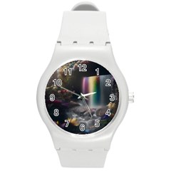 Waterfall Rainbow Round Plastic Sport Watch (m) by Ravend