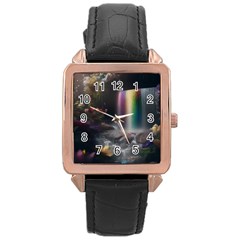 Waterfall Rainbow Rose Gold Leather Watch  by Ravend