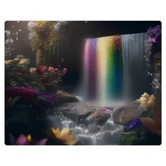 Waterfall Rainbow Two Sides Premium Plush Fleece Blanket (medium) by Ravend