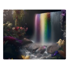 Waterfall Rainbow Two Sides Premium Plush Fleece Blanket (large) by Ravend